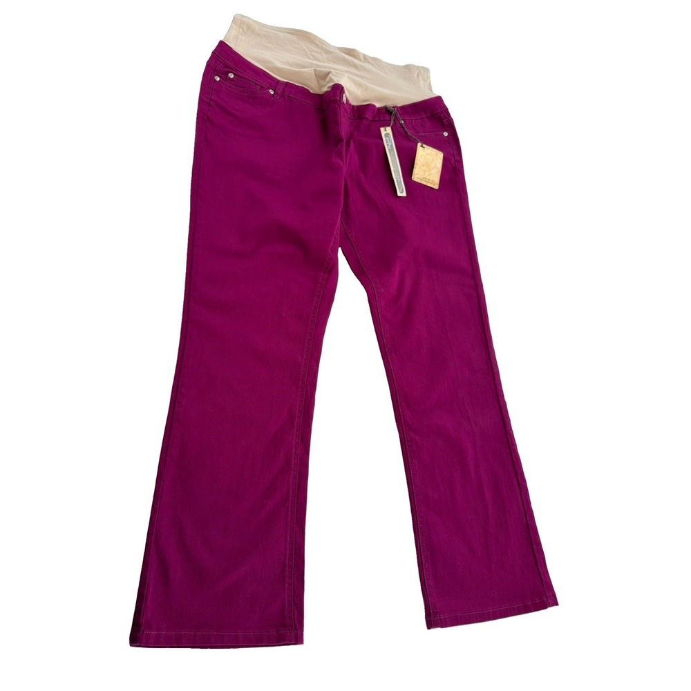 NWT Hybrid & Company Maternity Pants 2X Magenta Bootcut Stretch Full Panel